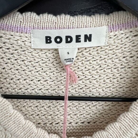 Boden Women's Natural Elodie Stitch Short Sleeve Crew Cardigan Size S NWT - Picture 2 of 4